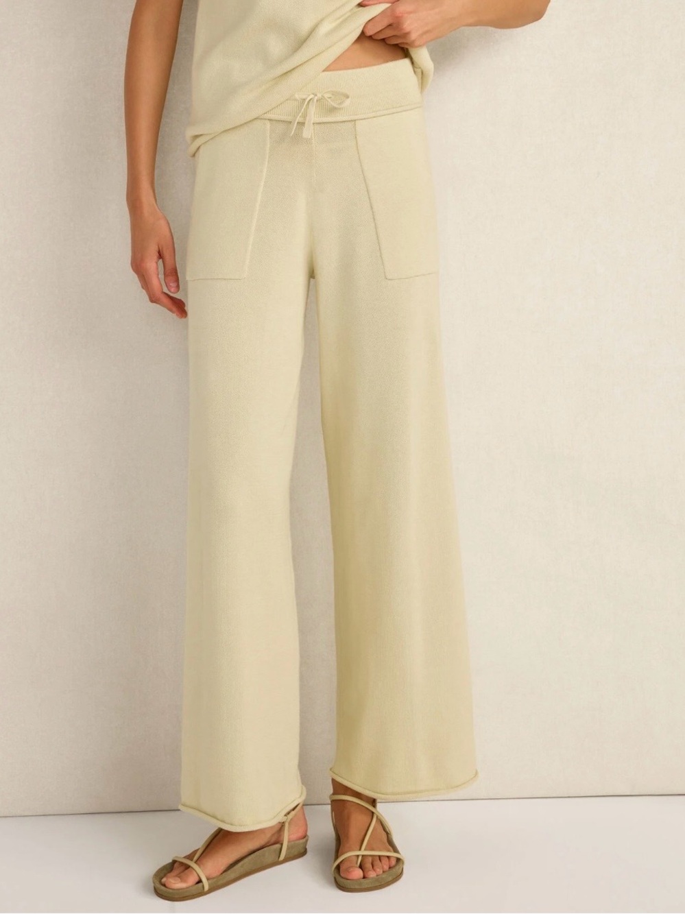 Haven Well Within Cotton Knit Wide-Leg Pull-On Pants in Celery Leaf NWT